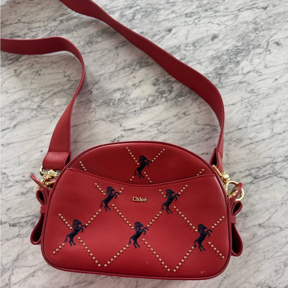 Chloe red leather bag with little horses